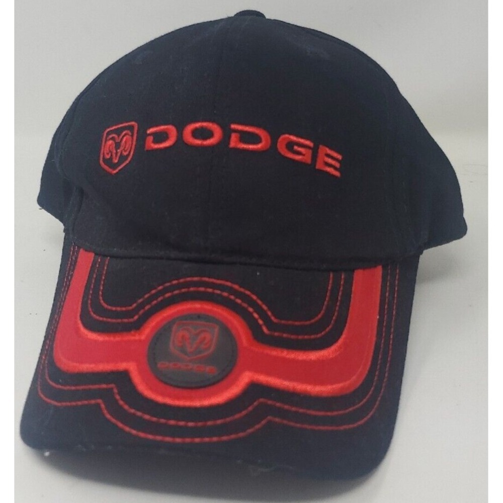 Black & Red Dodge Adjustable Strapback Hat Emblem Logo Cap